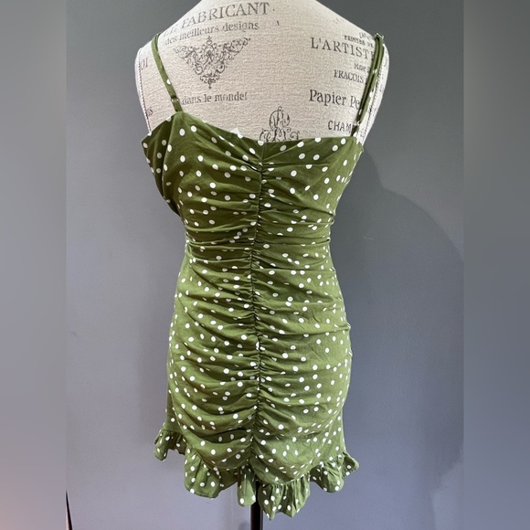 NWT ZARA Green Polka Dot Ruched Dress Sz Medium - Picture 4 of 8